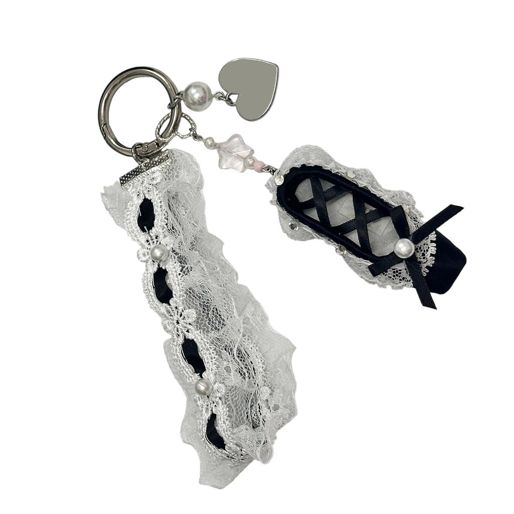 Charm Ballet Flat Key Holder Crystals Embellished Lace Ribbon Jewelry Purse Charm
