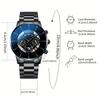 Fashion Men Black Stainless Steel Watch Luxury Calendar Quartz Wrist Watch Mens Business Watches for Man Clock