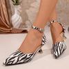 Women's Spring-Autumn Zebra-Print Stiletto Slide Sandals With Ankle Strap, Side-Open Sexy Fashion Footwear, Available In Large Sizes.