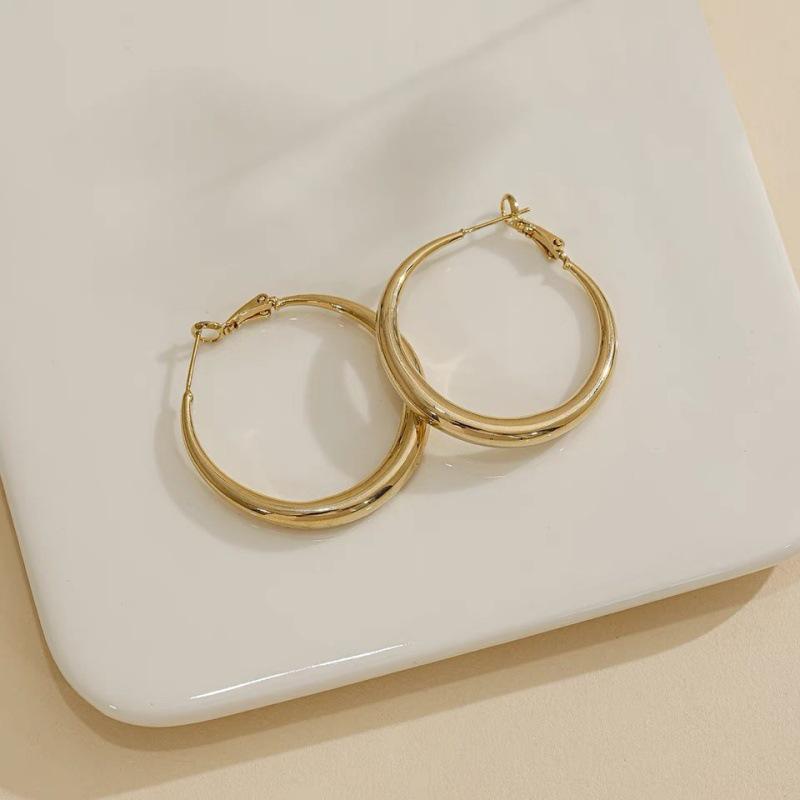 Simple Hoop Earrings: European-American Style, Versatile Metal Hoops for Women with a Trendy, High-End Feel