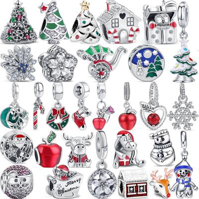 New Christmas Gift 925 Silver Santa Claus Tree Reindeer Snowman Bead Fit Original  Charms Bracelet DIY Women Jewelry