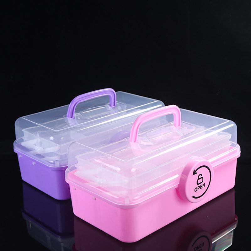 1Pc Children'S Hair Accessory Storage Box With Three Layers And Foldable Hand-Held Accessories Desktop Storage Box Nail Art Box