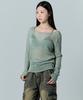 Tobaseu Boat Neck Knit With Varied Scallop Detail (Mint)