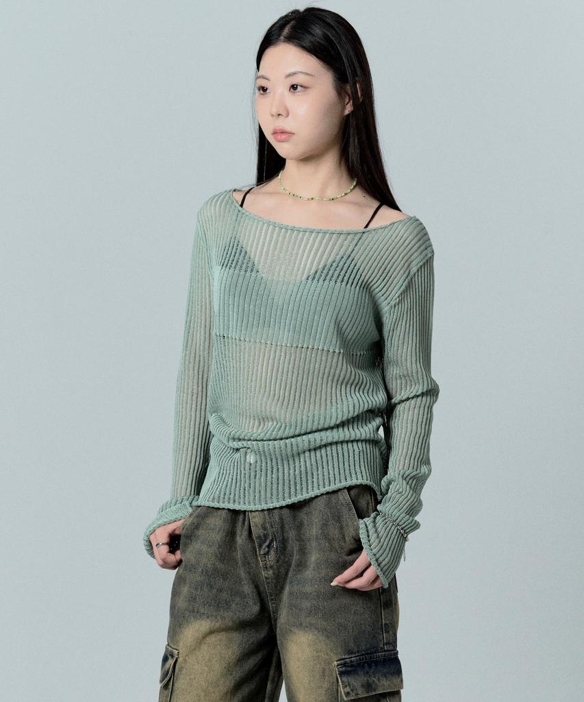 Tobaseu Boat Neck Knit With Varied Scallop Detail (Mint)