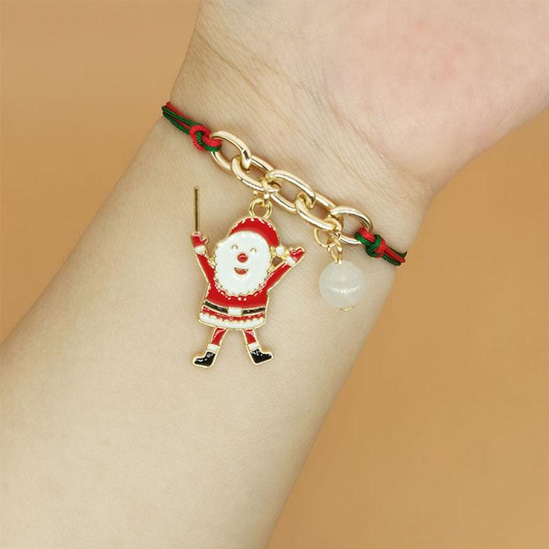 Charm Weave Rope Pendant Bracelet Elk Snowman Alloy Chain New Year Christmas Gift Jewelry