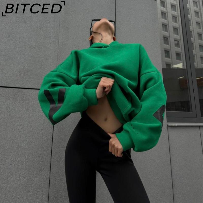 BITCED Damenmode Print Verdicktes Vielseitiges Langarm Oversize Kapuzensweatshirt
