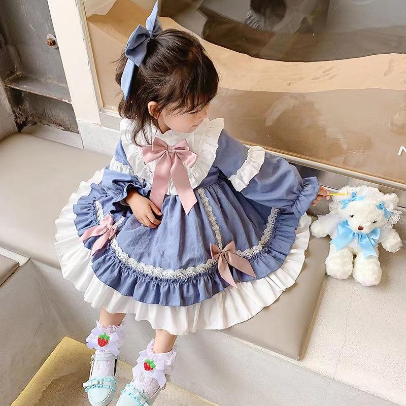 2024 Autumn/Winter Long-Sleeve Bow Lace Lolita Dress for Girls' Birthdays