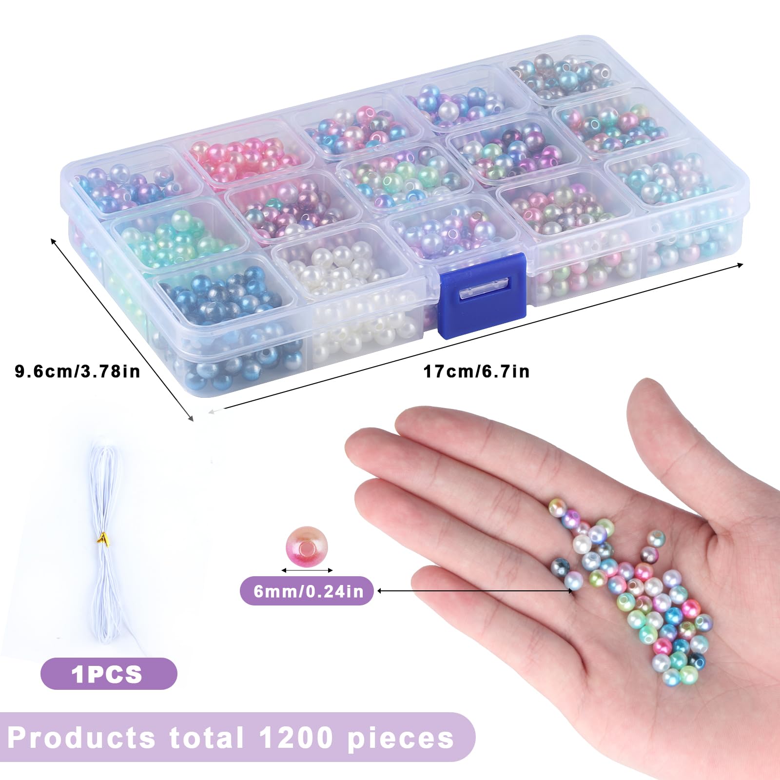 

1200pk 6mm Colorful Plastic Beads - Round Craft Beads for Jewelry & Bracelets