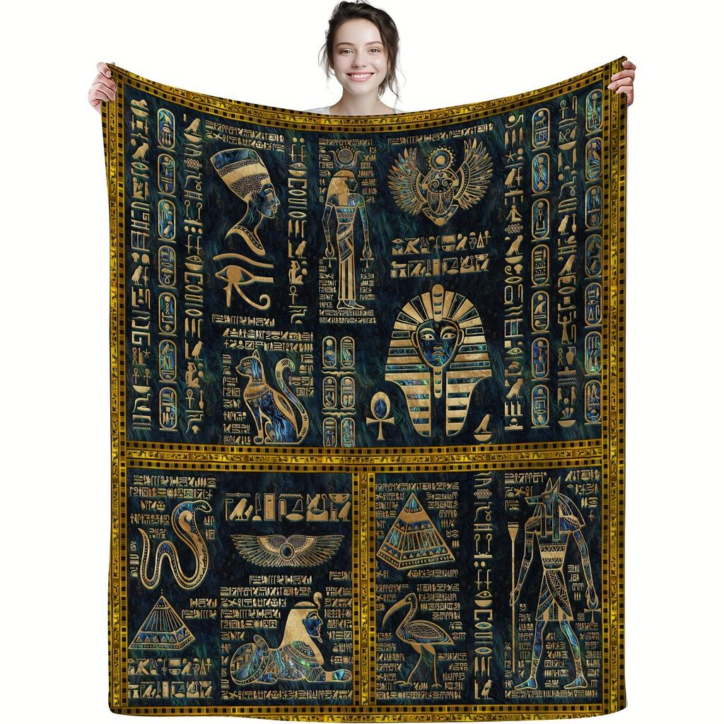 Ancient Egyptian mysterious symbols digital-printed polyester velvet flannel cover blanket Fleece soft cover blankets for beds