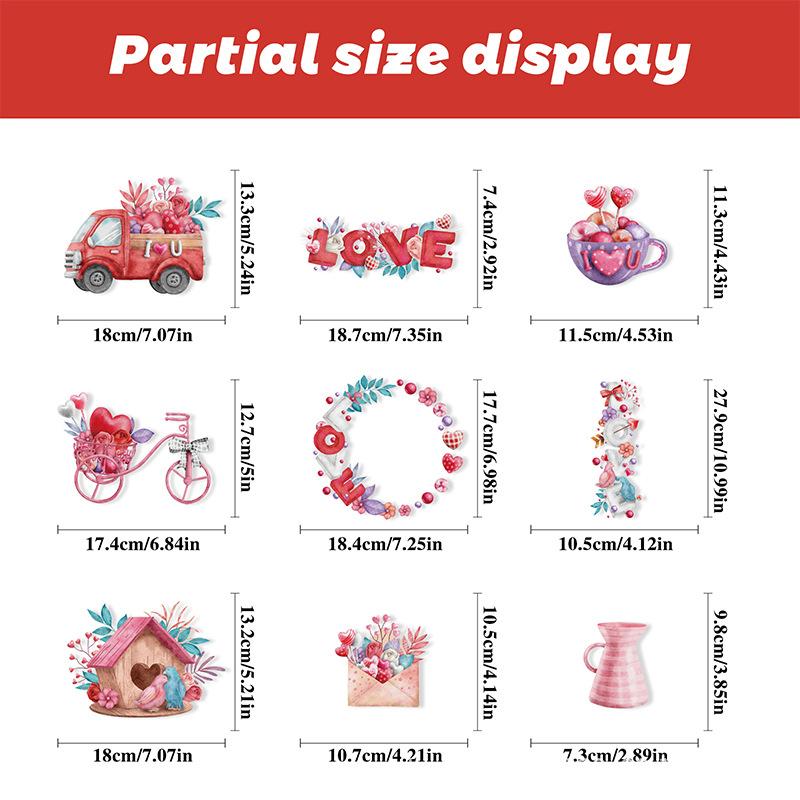 9pcs Valentine's Day Gnomes No Glue Static Sticker Window Glass Refrigerator Sticker