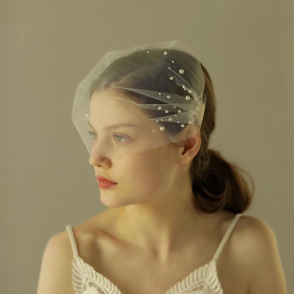 Soft Tulle Blusher Veil Handmade Pearls Side Comb Veil Lightweight Bridal Veil  Bridal Shower