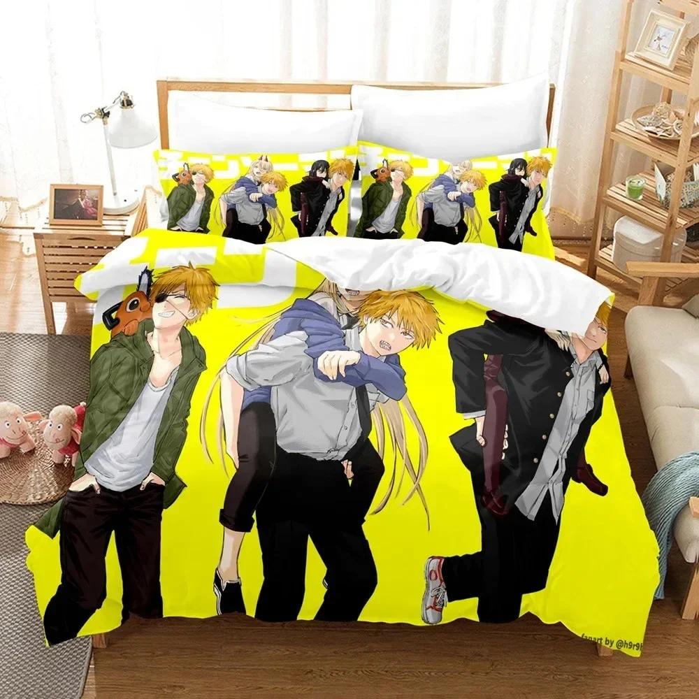 Chainsaw Man Beding Set Anime Carton Twin Beding Set Double 3 Piece Bed Soft with Soft Fabric Duvet Cover Double King Cover Home Textile