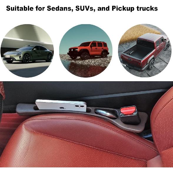 Elastic Car Seat Gap Filler Organizer (2-Pack) - Universal Fit For Car SUV Truck, Black Leather Texture, Prevents Items From Falling Between Seats,