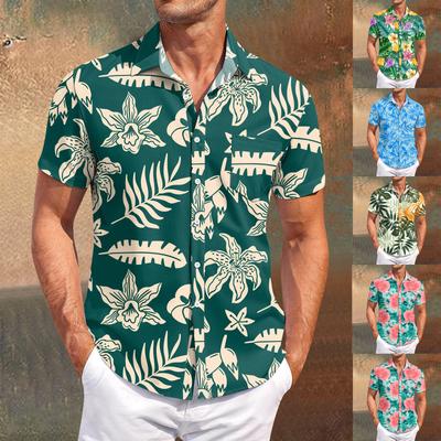 Men's Vintage Button Down Bowling Shirts Short Sleeve Summer Beach Shirt