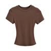 Trendy Women's Ribbed Slim Fit Short Sleeve T-Shirt with Sexy Round Neck and Straight Shoulders.