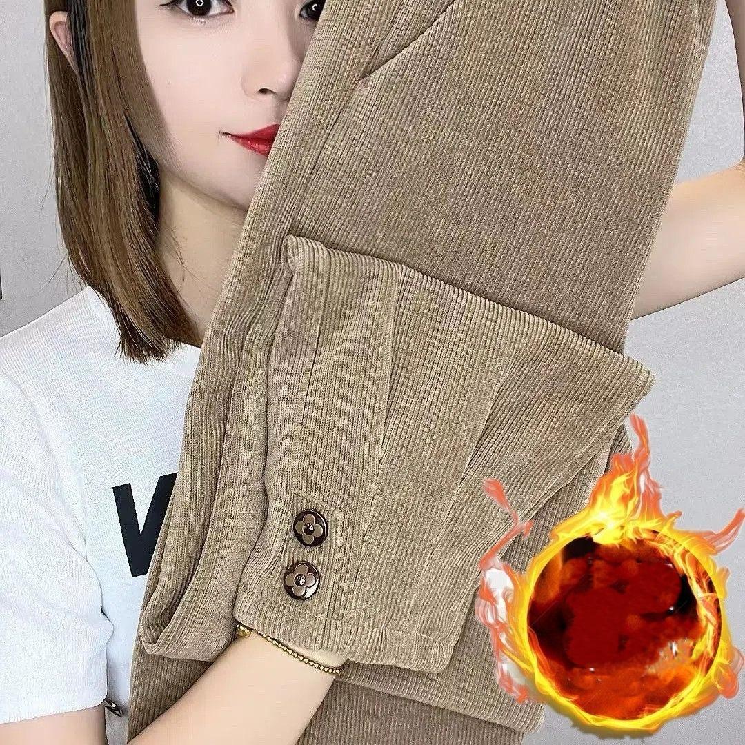 

Повседневные утолщенные женские шаровары из вельвета и бархата, теплые спортивные брюки с высокой талией, зимние винтажные спортивные штаны для зимы M кофейный