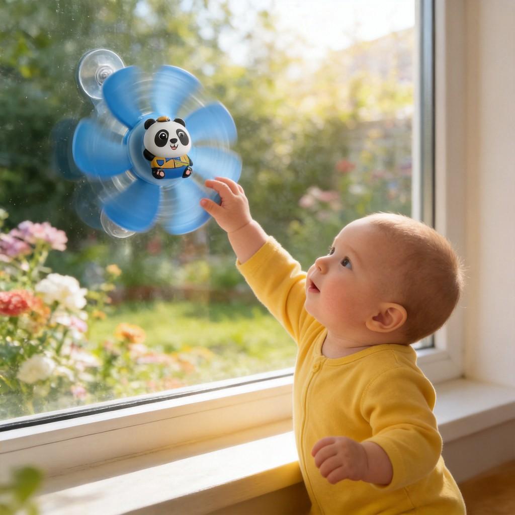Baby Sucking Toy With Suction Cup Flower Spinner For Bath Water Play And Hand Eye Development