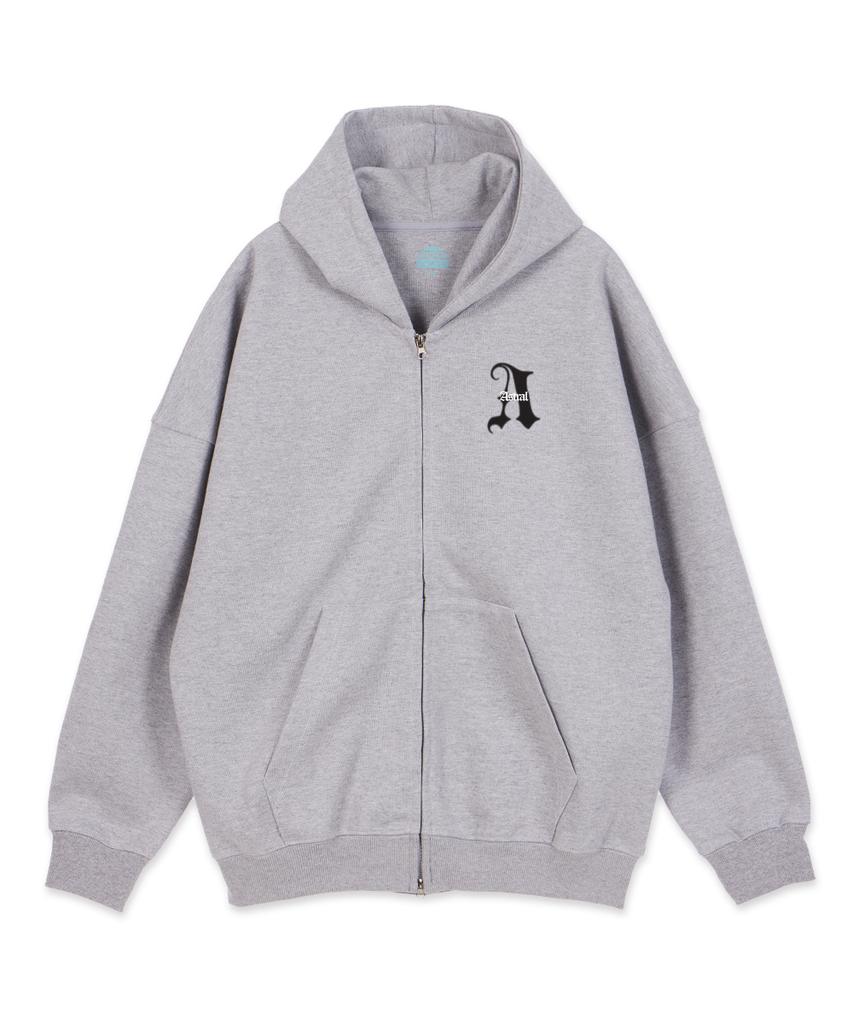 Astral Projection Astral A Oversized Wide Shoulder Zip-Up Hoodie_Melange