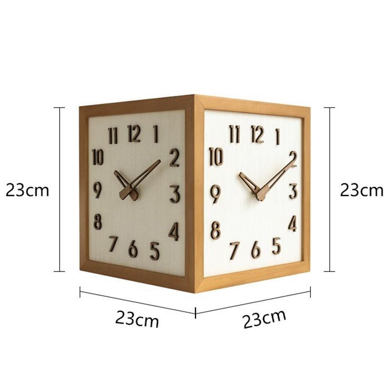 Corner Wall Clock Wood Double Sided Wall Watch Luxury Aesthetic Modern Clocks Silent Elegant Decorative Living Room Watches