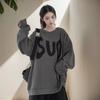 Felpa Oversize da Donna in Pile Ispessito Larga Girocollo Pullover Casual Manica Lunga Top Felpa Invernale