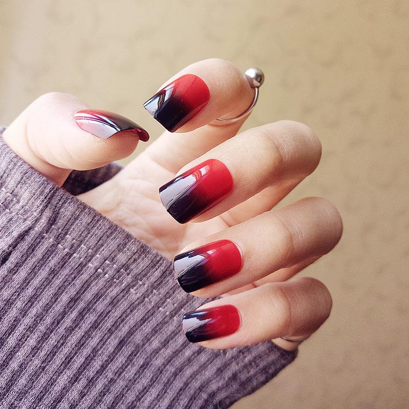 24pcs Black Red Gradient Short Nail Patch Manicure Fake Nails Finished Nail Sticker Wedding Manicure Kop Billigt Fri Frakt Arliga Recensioner Med Bilder Joom