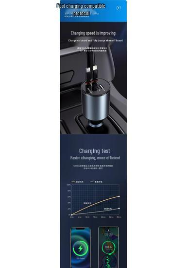 3-in-1 Super Fast Car Charger Cable for Apple 15 & Huawei with One-to-Three Cigarette Lighter Converter