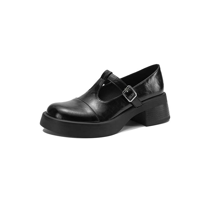Krazing Pot Microfiber Round Toe Chunky Heels Spring Summer Shoes Big Size 43 Size 33 Women Buckle Straps Platform Pumps