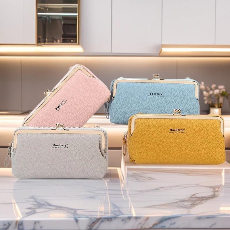 New women's wallet, lychee pattern, large-capacity multi-function horizontal zipper, high-end mobile phone bag.