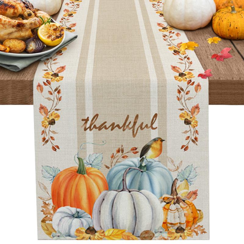 Herbst-Kürbis-Ahornblatt-Tischläufer, Tischläufer für Hochzeit, Tischdekoration, Weihnachten, Erntedankfest, Feiertagsdekoration, Heim-Tischläufer