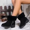 Winter Faux Fur Thick Heels Ankle Boots Women Faux Suede Short Plush Warm Snow Boots Woman Zipper Plush Winter Botas Mujer