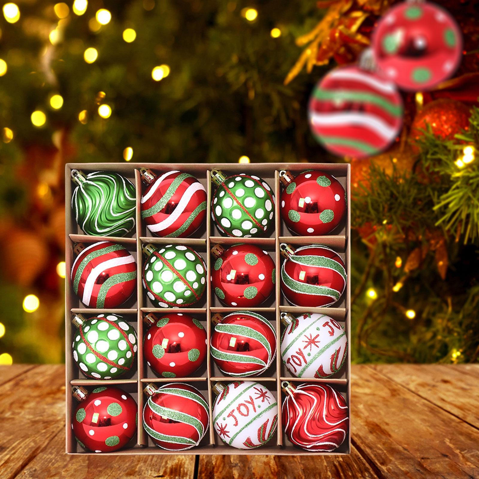 

Christmas Ball Ornaments 2.36’’ Elegant Shatterproof Decoration Red Green White