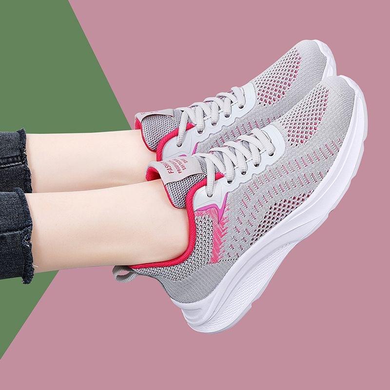 2025 Summer New Women's Shoes Flying Woven Single Shoes Soft Sole Breathable Mother Shoes Sports Shoes Large Size Shoes Foreign Trade