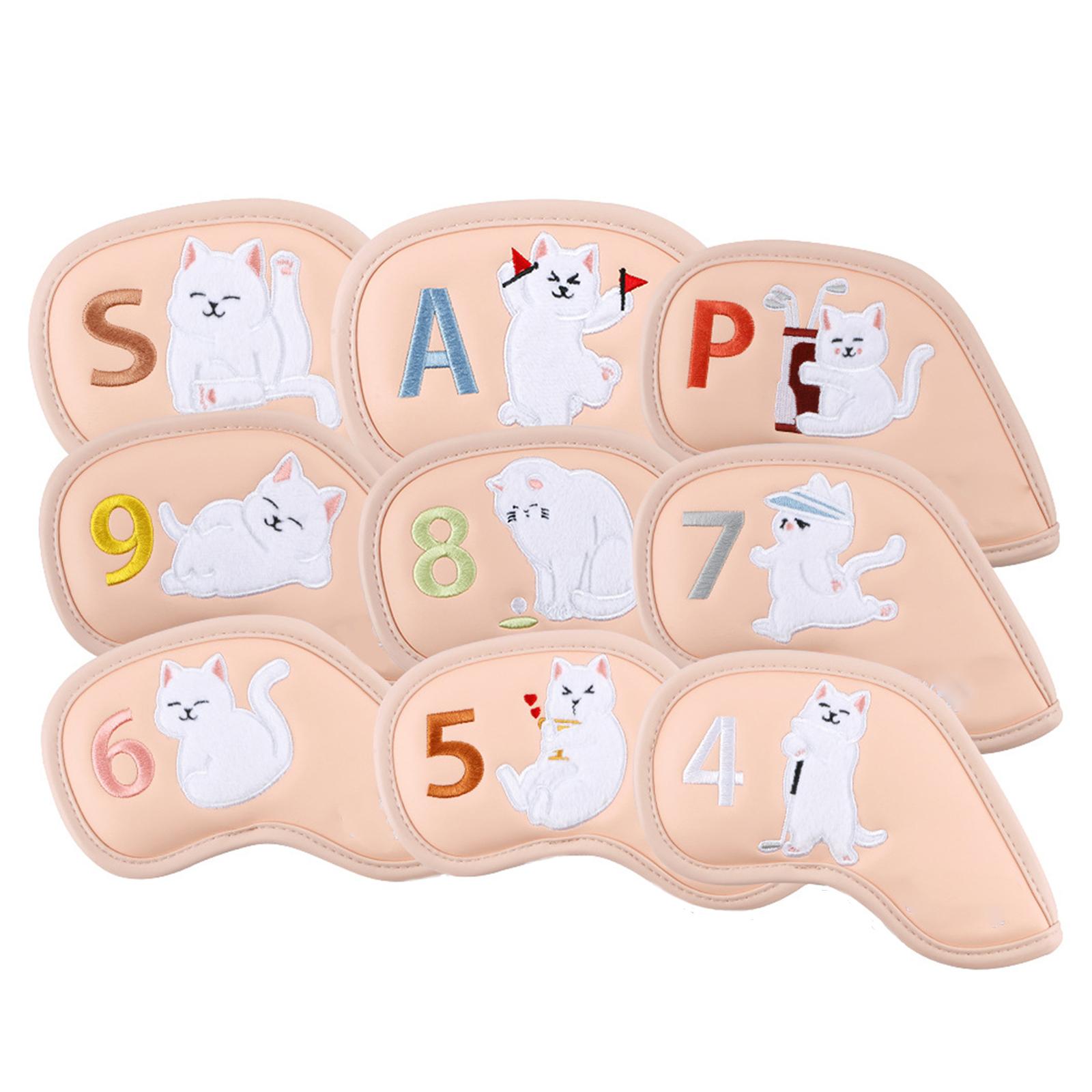 

9 шт. Чехлы для головки гольф-айрона с рисунком кошки, защитный чехол из ПУ, водонепроницаемый протектор головки гольф-стержня, хэдкавер, чехлы для гольф-клубов 3