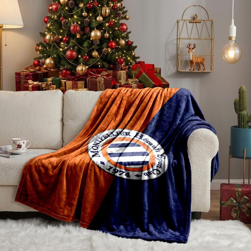 Montpellier Sc Crest Blanket Lightweight Ideal Bedding Blanket Perfect for Travel, Camping, Living Rooms, Offices, Sofas, Fan Christmas gift
