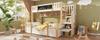 Litera para 3 Niños 90x200 y 140x200 Madera Maciza con Pizarra, Escalera de Almacenamiento, Cajones y Armario Escalera, Cama Juvenil, Blanco Natural