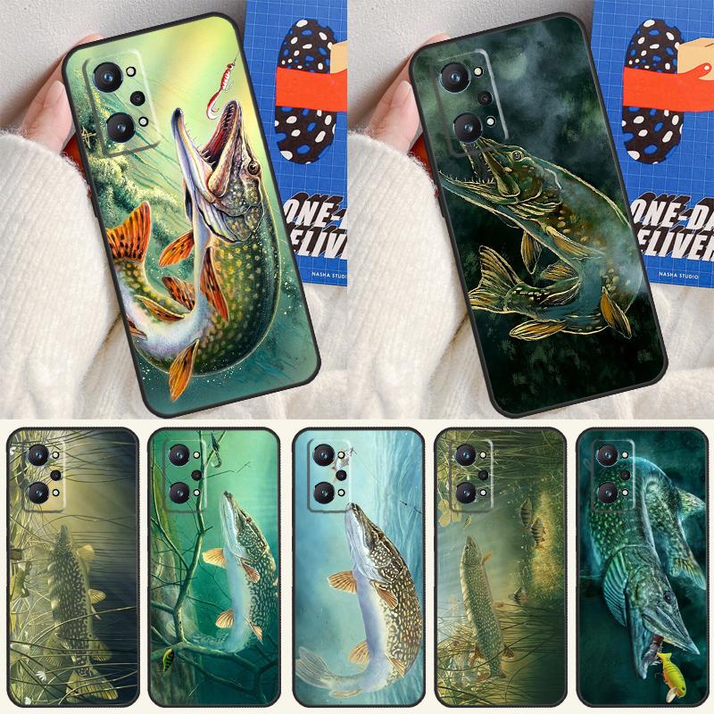 Pike Fish Fishing Lure For Realme C55 C67 C61 C75 C53 C51 C21Y C25S GT 6 6T 5 GT7 Pro 10 11 12 13 14 Pro Plus Case