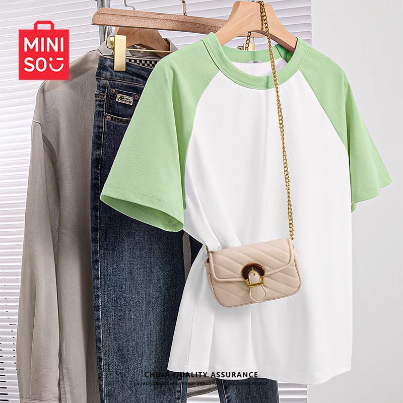 MINISO Women's Raglan Contrast Pure Cotton T-Shirt