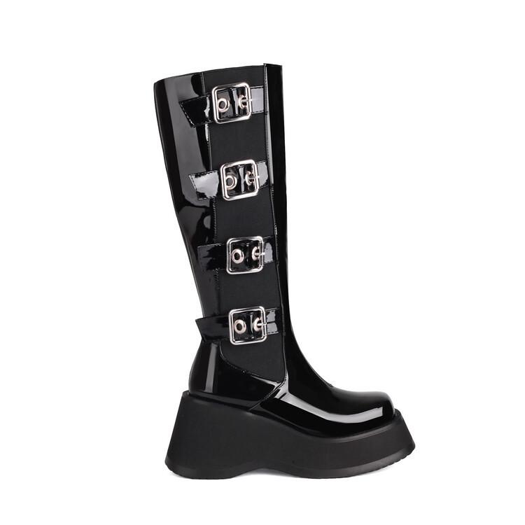 Autumn and winter new Spice Girl Sweet Cool Wind Medium Tube Martin Boots Women's Black Boots Tall Knight Boots Thick-soled Long Boots
