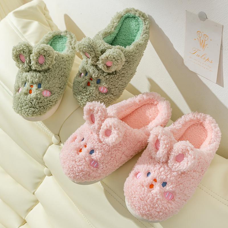 Home Cotton Slippers Autumn and Winter Indoor Home Non-slip Plush Warm Cute Rabbit Hair Plush Cotton Mop