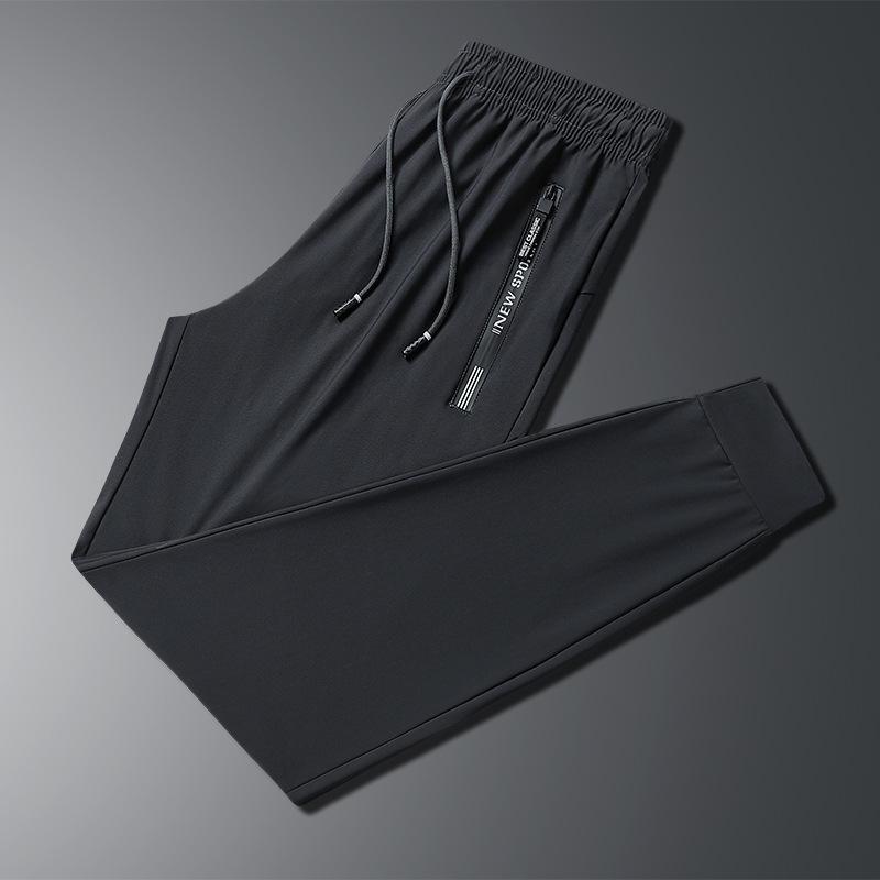 Ice Silk Pants Men's Summer Thin Quick-drying Sports Casual Pants Men's Mesh Loose Sag Nine Minutes Air Conditioning Pants Tide