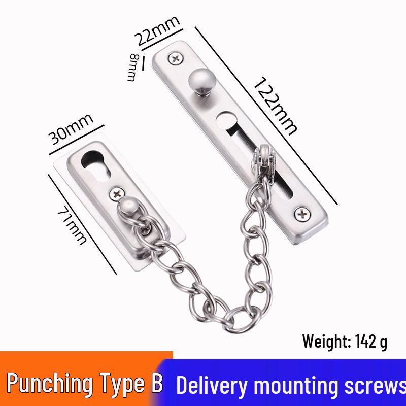 No-Punch Anti-Theft Door Chain Lock and Bolt for Hotel Room Safety