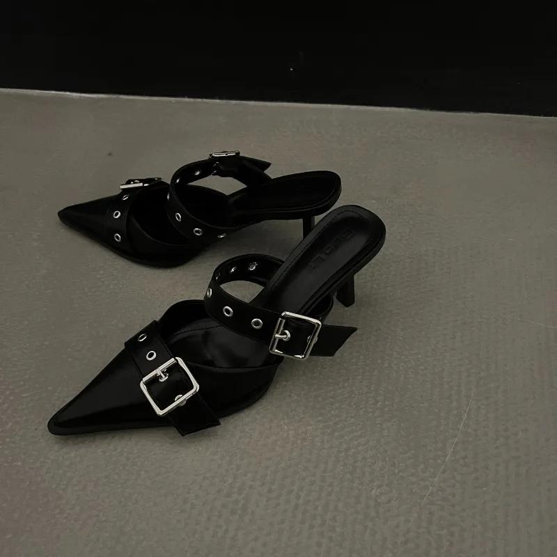 Women's Summer New Simple Solid Color Shallow Slip-On Sandals PU Waterproof Outdoor Casual Party Dress Women's High Heels