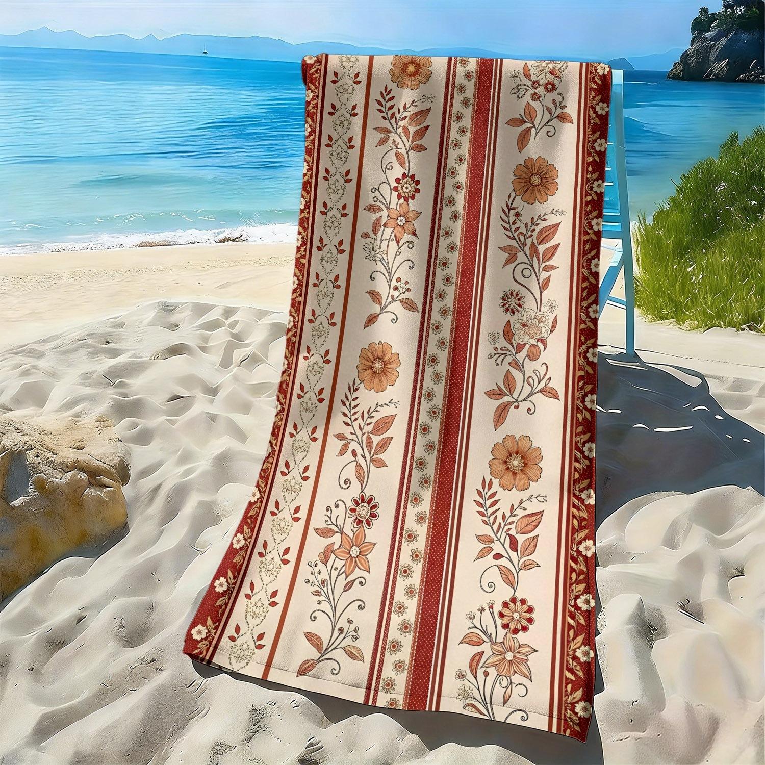 

Retro floral plant pattern polyester microfiber beach towel is highly absorbent, suitable for swimming and beach outings W30*H60(CM)