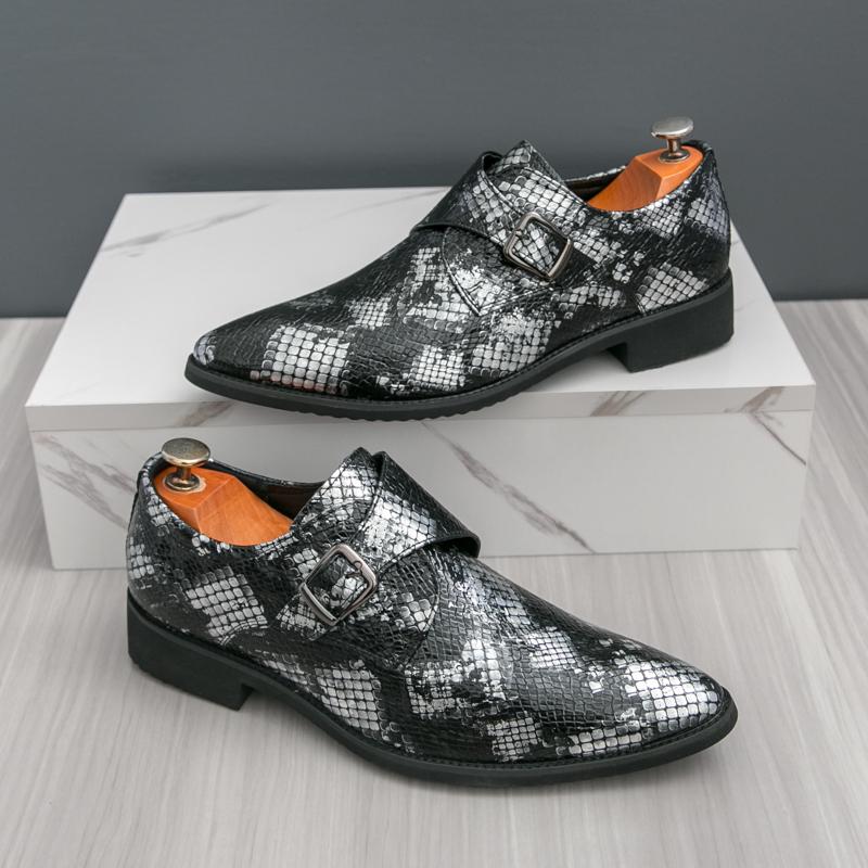 Luxury New Designer Snakeskin Patent Leather Buckle Formal Shoes For Men Dress Wedding Prom Homecoming Monk Strap Loafers