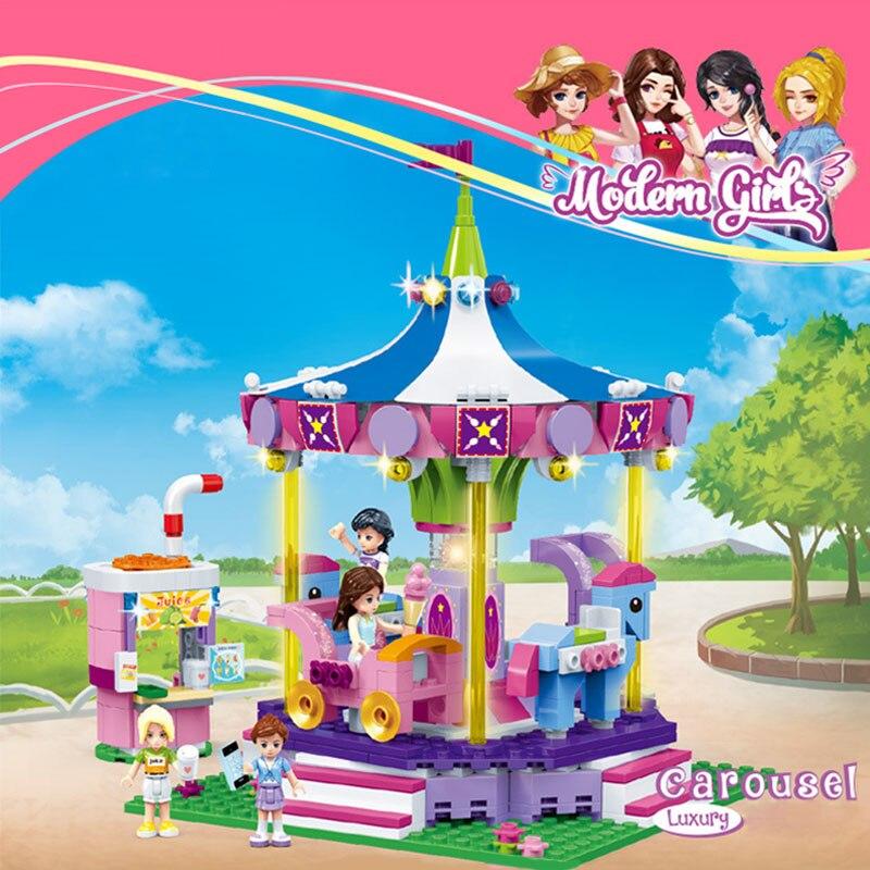 567 stk Fornøyelsespark Jenter Eventyr Karusell Byggeklosser By Street View Merry-Go-Round Murstein Leker For Barn Bursdag
