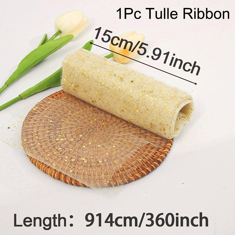 Glitter Tulle Fabric Roll 6 Inch 10 Yards Sequin Sparkling Ribbon Spool Netting for Wedding Tutu Skirt Gift Wrapping Party Decor