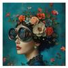 Beautiful Woman with Glasses Flower Canvas Wall Art Painting Posters and Prints Women Wall Art Picture Room Decor Picture