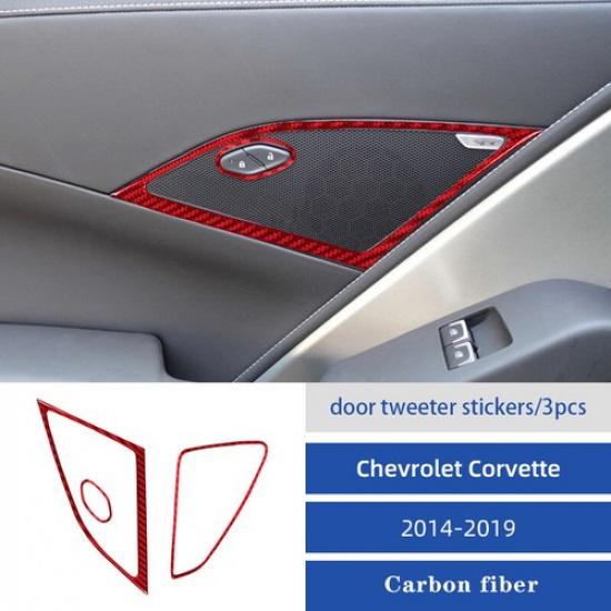 3x Red Carbon Fiber Car Inner Door Speaker Frame Cover For Corvette C7 14-19