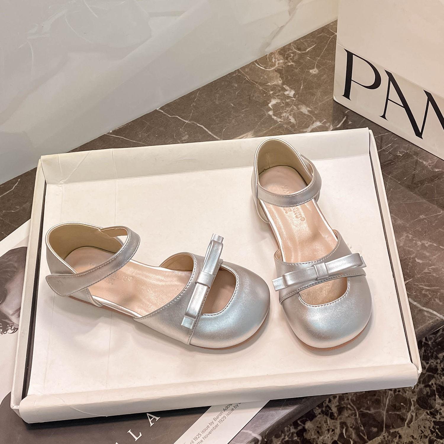 

French girl princess shoes foreign fashion summer new children s sandals bag head non-slip soft sole little girl sandals 27 серебряный