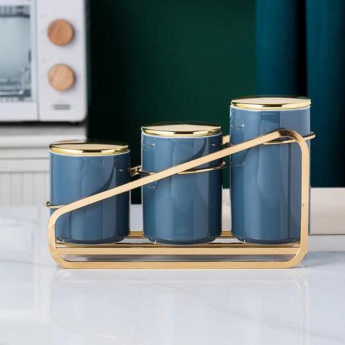 

3 PCS Ceramic Airtight Jar Kitchen Canister Sets Cereal Dispenser Spice Organizer Rack Jars with Lid Food Storage Containers